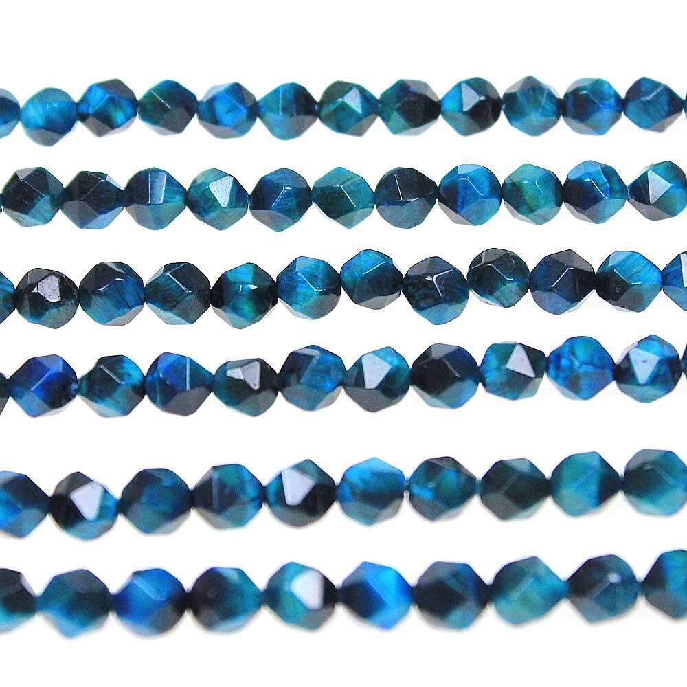 1580 Best Sellers Natural Stone Beads Faceted Polygon Sky Blue Tiger Eye